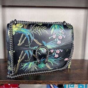 LIKE NEW Authentic Gucci Dionysus Black Floral Tropical Chain Shoulder Bag